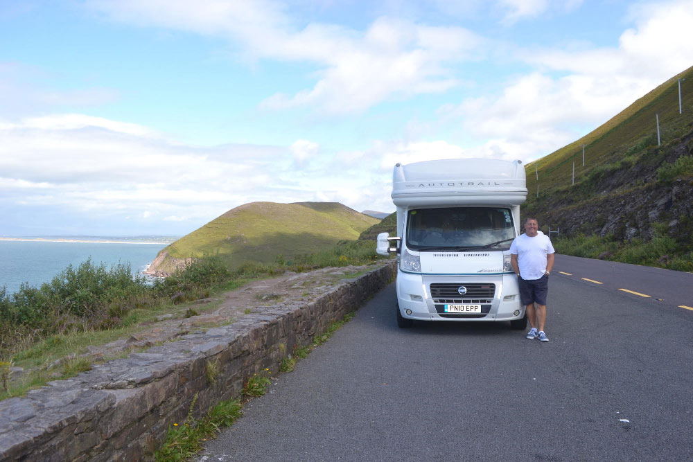 Shows motorhome owner Chris Apperley on tour with his own vehicle